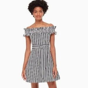 KATE SPADE NEW YORK Black & White Candy Stripe Off-the-Shoulder Dress Size 8